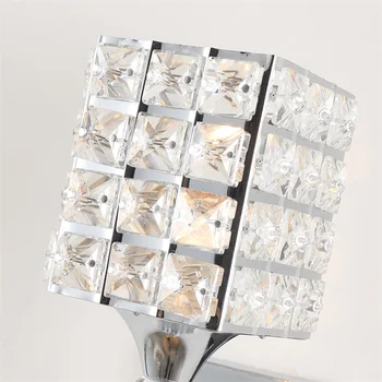 Простой современный Серебристый настенный светильник с кристаллами K9, Креативное искусство, прикроватная лампа, Зеркало, фара, Спальня