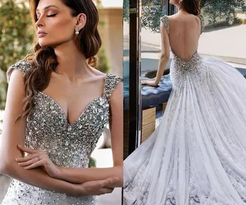 2023 Роскошные Кристаллы, Расшитые бисером, Арабское Свадебное платье из Дубая с открытой спиной, Кружевное Сексуальное Свадебное Платье Robe De Mariage Vestidos Noiva