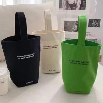 2023 новая мини-переносная холщовая сумка в минималистичном стиле, сумка для ланча, чайник ярких цветов, ремешок на запястье, обычная холщовая сумка