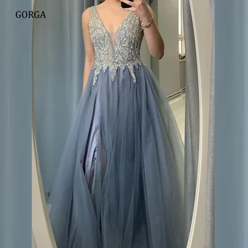 Вечерние платья GORGA для официальных мероприятий, Элегантная вечеринка для женщин, выпускной вечер, длина до пола, V-образный вырез, расшитый бисером, Трапециевидная принцесса