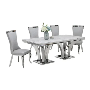 Высококачественная мебель для интерьера, основание из нержавеющей стали, стулья на 8 мест, стол, современный мраморный обеденный стол