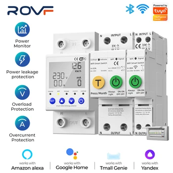 ROVF 40/63A WIFI Smart Switch TUYA Счетчик энергии, счетчик кВтч, автоматический выключатель, таймер с напряжением, током и защитой от утечки