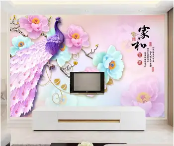WDBH Пользовательские фотообои 3D обои Нефритовая резьба цветок пиона павлин домашний декор 3D настенные обои для гостиной