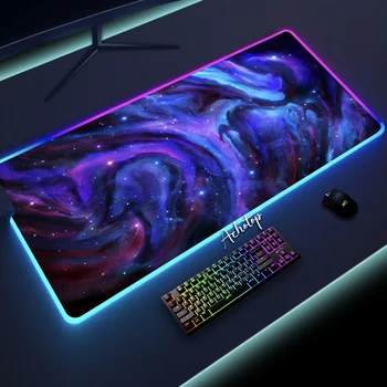 Фиолетовый Туманность Большой RGB Коврик Для Мыши Для PC Gamer Нескользящий Резиновый Игровой Светодиодный Коврик Для Мыши Galaxy Space Настольный Ковер Настольный Коврик С Подсветкой XL