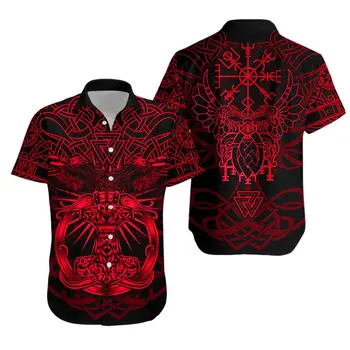 Летние Модные рубашки с коротким рукавом 2021 года Huginn и Muninn Raven Red Tattoo, Гавайская рубашка с 3D принтом, мужская повседневная рубашка в стиле Харадзюку