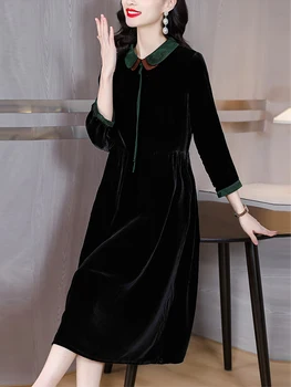 Миди Повседневное элегантное женское платье Осень-зима, черное бархатное винтажное платье для выпускного вечера с сращиванием 2022, модное плотное теплое шикарное платье Vestidos