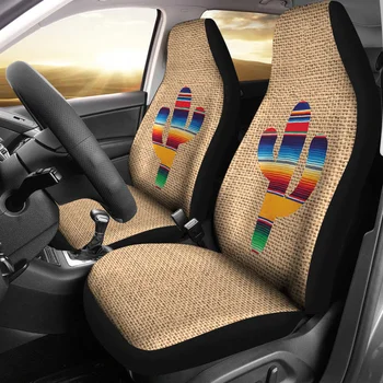 Набор чехлов для автомобильных сидений из искусственной мешковины с красочным рисунком Serape Cactus, упаковка из 2 универсальных защитных чехлов для передних сидений