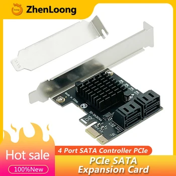 Карта расширения ZhenLoong Riser Card с 4 Портами Разъема SATA 3.0 Для контроллера PCI-E X1 6G 6 Гбит/с Адаптер