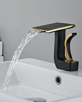 Креативный кран для умывальника с водопадом, горячая и холодная ванная комната, медный смеситель для раковины, Белый, черный, золотой