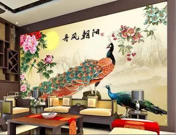 3d обои на заказ фреска в китайском стиле павлин цветы пион фон домашний декор гостиная обои для стен в рулонах