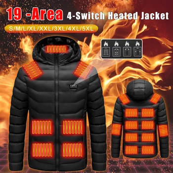 Куртка с подогревом в 19 зонах, зимняя теплая куртка с подогревом через USB, 4 переключателя, 3 передачи, контроль температуры для спортивной одежды Унисекс на открытом воздухе