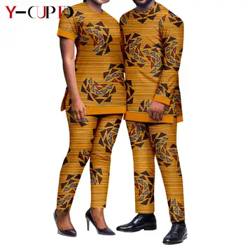 Африканские мужские костюмы Дашики, Лоскутные комплекты топов и брюк с принтом на молнии в стиле пэчворк, Подходящая Женская Верхняя одежда, Наряды для пар от Bazin Riche Y23C020