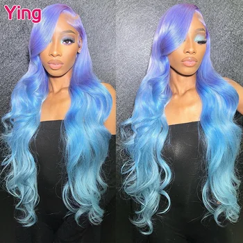 Ying Hair Фиолетовый Bleu 13x6 Объемная Волна Человеческих Волос #613 Блонд Кружевной Фронтальный Парик 180% Бразильский Remy 13X4 Прозрачный Кружевной Фронтальный Парик