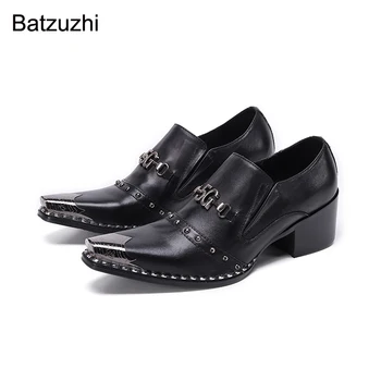 Batzuzhi/ Мужская обувь для джентльменов в Корейском стиле на высоком каблуке 7 см, Вечерние туфли, Мужские Оксфорды из натуральной кожи с острым носком, Большие Размеры 38-46