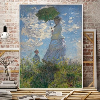 Женщина с зонтиком, картина Моне на холсте, классические плакаты и принты, настенные художественные картины для гостиной, украшение дома
