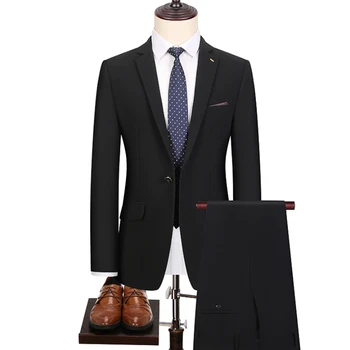 (Блейзер + брюки) Мужской классический комплект из 2 предметов, костюм для свадебного ухода, приталенный мужской костюм, куртка, брюки, однотонная официальная одежда