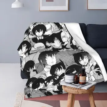 Одеяло с черно-белым рисунком Dazaiji Comics, Фланелевый декоративный Плед, Анимационное Легкое Одеяло, Покрывало для кровати в домашней спальне