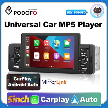 Podofo Автомобильный радиоприемник 1 Din CarPlay Android Автоматический мультимедийный плеер Bluetooth MirrorLink FM-приемник для Volkswagen Nissan Toyota