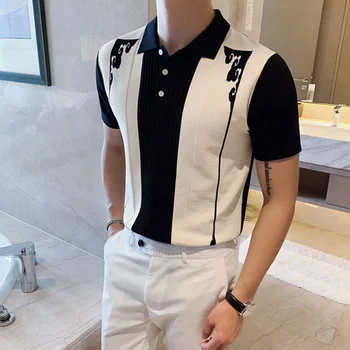 Корейская мужская трикотажная рубашка поло для гольфа с коротким рукавом, Контрастная мужская футболка в британском стиле 