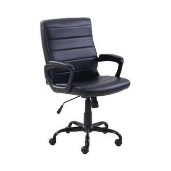 Офисное кресло менеджера из натуральной кожи со средней спинкой, Черное Рабочее Кресло, Офисное кресло, Компьютерное кресло, Парикмахерское кресло