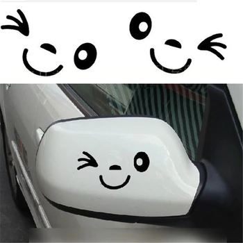 1 Пара 3D-наклеек с милой улыбкой на лицо, наклейка для Авто, Боковое зеркало заднего вида L + R