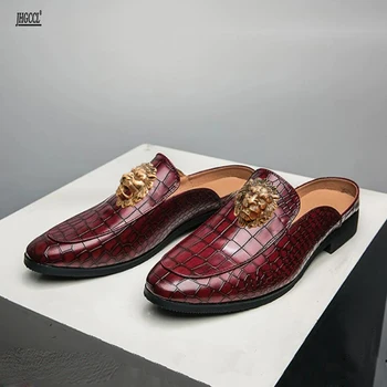 Летние полуботинки Baotou, мужская обувь из крокодиловой кожи, нескользящие английские лоферы, повседневная обувь, индивидуальность, роскошные тапочки T11