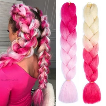 градиентные 24-дюймовые гигантские волосы для плетения косичек, омбре, наращивание волос, синтетическая гигантская коса, светлые розовые волосы