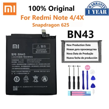 100% Оригинальный Xiao mi Redmi Note 4 4X4X4100 мАч BN43 Для Xiaomi Global Snapdragon 625 Аккумулятор Batterie Bateria Смартфон