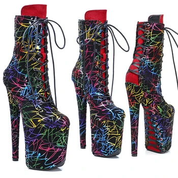 Leecabe 20 см/8 дюймов Двухцветная смесь Красивых модных ботинок на платформе и высоком каблуке для танцев на шесте
