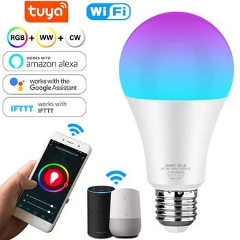 12 Вт 15 Вт Tuya WiFi Умная Лампочка E27 LED RGB Лампа Работает с Alexa Google Home APP Голосовое Управление RGB + Белый Цвет С Регулируемой Яркостью