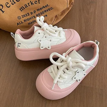 SHANPA/ Розовые Милые туфли с большим носком для женщин в винтажном Гонконгском стиле, Нишевые Шикарные Кавайные туфли, Модная Женская обувь из Искусственной кожи, Новинка