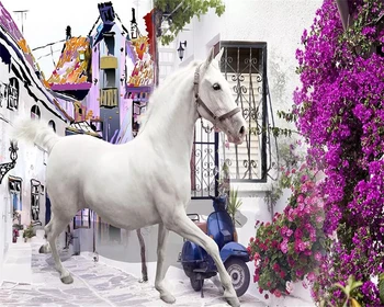 Beibehang Пользовательские обои фрески Греческая Средиземноморская белая лошадь романтический европейский ТВ фон домашний декор фрески 3D обои