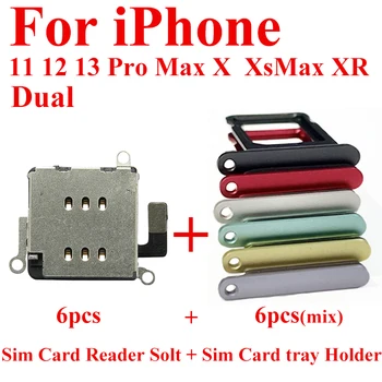12шт Устройство Чтения Двух SIM-карт Гибкий Кабель для Iphone 11 12 13 Pro Max XR XS Nano Лоток для SIM-карт Держатель Слот Адаптер Запасные Части