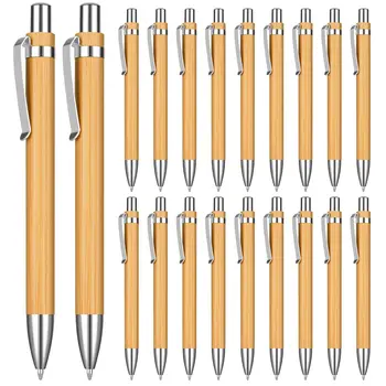 100 шт./лот, Бамбуковая шариковая ручка, стилус, контактная ручка, Канцелярские принадлежности для офиса и школы, ручки и письменные принадлежности, подарки-Синие чернила