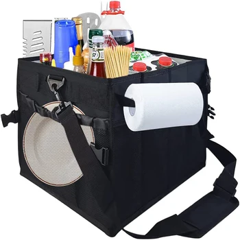 Складная сумка для хранения на открытом воздухе, Большая сумка для посуды, Органайзер для барбекю, Дорожная сумка для пикника С держателем бумажных полотенец