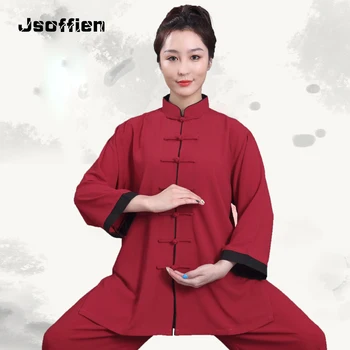 Новый эластичный костюм для тайцзицюань с воротником-стойкой и семиточечным рукавом, женский костюм для соревнований по боевым искусствам, комплект для выступлений