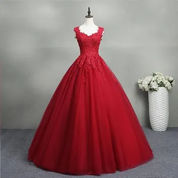 Роскошные Красные Пышные платья с V-образным вырезом, Бальное платье с кружевными аппликациями из бисера, Vestido 15 Anos Для официальной винтажной вечеринки, женские