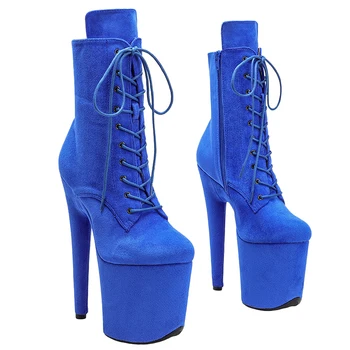 Leecabe Замшевые синие туфли для танцев на шесте 20 см/8 дюймов, Сапоги на платформе на высоком каблуке, пинетки для танцев на шесте с закрытым носком