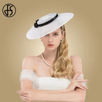 FS Большие черные Церковные шляпы с широкими полями, шляпы-чародейки Для женщин, Элегантные белые женские шляпы с бантом в стиле Кентукки, платье для свадебной вечеринки, Фетровые шляпы