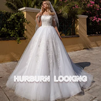 HERBURN Элегантные Свадебные платья для женщин, Придворный шлейф, Длинные рукава, Кристалл 2023, Прямая поставка, Vestido De Casamento