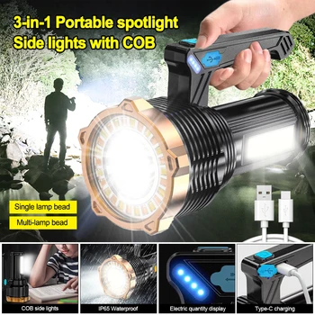 Светодиодный фонарик Мощный прожектор для охоты, прожектор 200 Вт, светодиодный фонарик 3в1, прожектор, мощный Перезаряжаемый светодиодный фонарик