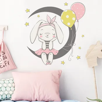 Наклейки на стену с Мультяшным Лунным Кроликом, Обои для домашнего декора Комнаты для девочек, фон для спальни, гостиной, Декоративная наклейка