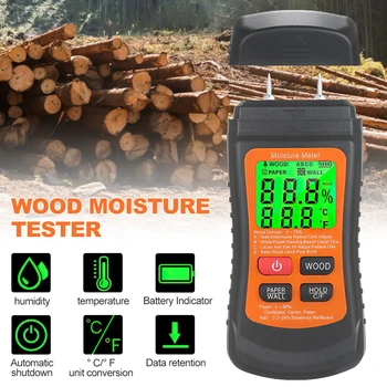 Цифровой измеритель влажности древесины, ЖК-дисплей, тестер влажности, гигрометр, два контакта, измеритель влажности для настенного картона, древесины