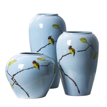 Украшение керамической вазы, цветочная композиция для гостиной, украшение в новом китайском стиле, цветочная посуда, горшок из грубой керамики в стиле ретро