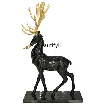 lt Lucky Lucky Deer Большая напольная скульптура, художественное произведение, мягкое украшение для помещений, имитация животных в отеле