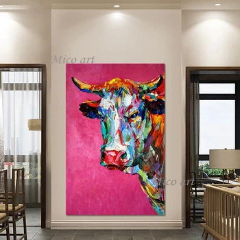 Абстрактные картины на холсте с изображением коровы, Акриловый красочный дизайн, Безрамная голова животного, Настенное украшение, современные картины в подарок