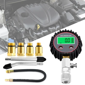 Цифровой компрессионный тестер бензинового двигателя 200PSI, наборы инструментов для проверки давления в цилиндре бензинового газового двигателя с адаптером и шлангом