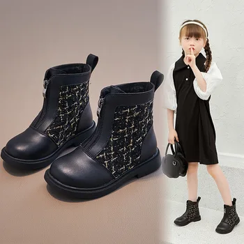 Детские Тонкие ботинки; Модные Детские ботинки для верховой езды на молнии для маленьких девочек; Кожаная обувь на весну-осень; цвет Черный, бежевый, белый; от 3 до 11 лет