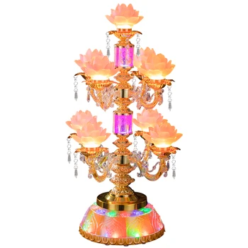 Светодиодная разноцветная лампа для поклонения Будде в виде лотоса, вращающаяся лампа в виде лотоса из хрустального стекла, лампа для поклонения Будде Авалокитешваре