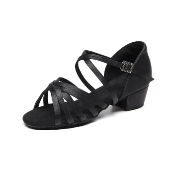 Новые туфли для латиноамериканских танцев для девочек, бальные сандалии для Сальсы на низком каблуке, детские сандалии для танго Сальсы, Танцевальная обувь для женщин